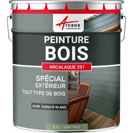 Arcane Industries – Peinture bois extérieur microporeuse 0.5 L vert pâle – Aspect satiné – Protection UV et intempéries – Application directe sans primaire (1/5)