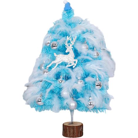 Charm Mini-Weihnachtsbäume mit Federn und Lichterkette schaffen im Handumdrehen festliche Atmosphäre und eignen sich ideal als Tisch- oder Regaldekoration. Blau (1/5)