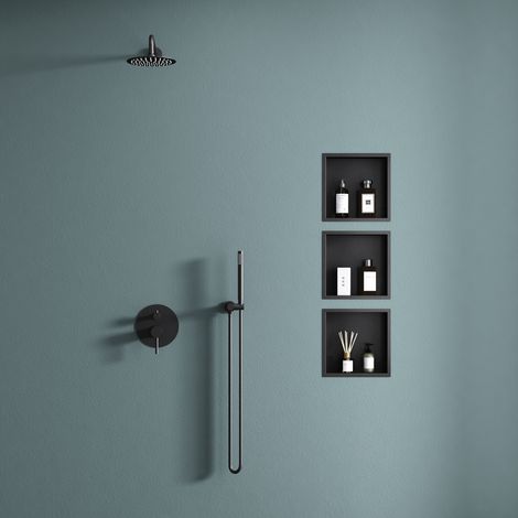 doporro Nicho de pared baño negro 30 x 30cm repisa de ducha alicatable acero inoxidable repisa de ducha montaje oculto