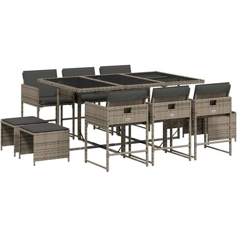 Maison Exclusive - 11-tlg. Garten-Essgruppe mit Kissen Grau Poly