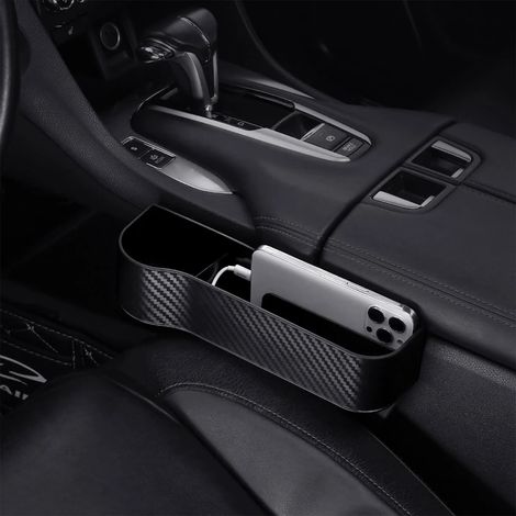 (Côté gauche noir) 1 boîte de rangement pour voiture, organisateur universel pour siège auto, porte-cartes et téléphone, poche pour fente entre les sièges, organiseur (1/4)