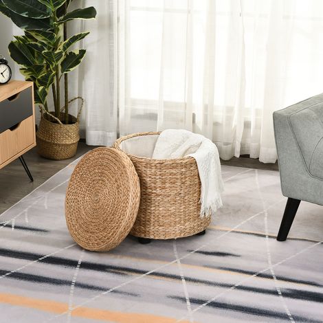 Pouf contenitore con coperchio, poggiapiedi rotondo, contenitore a forma di cubo, pouf imbottito con gambe, 43 x 43 x 43 cm, kaki (1/5)