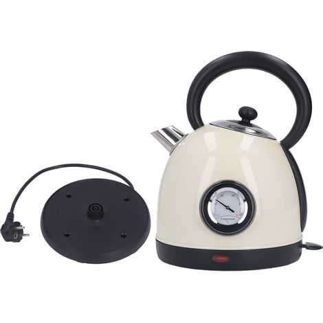 Bouilloire électrique avec thermomètre, petite taille, poignée ergonomique, bouilloire à thé, prise UE 220‑240V, couleur beige