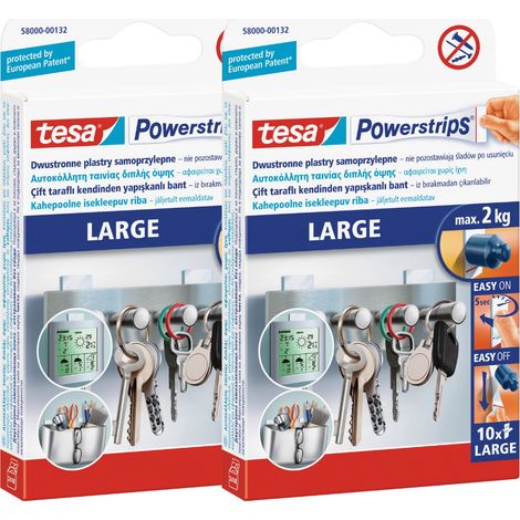 Strisce autoadesive TESA per montaggio, grandi, fino a 2 kg, bianche, 10 pezzi x 2
