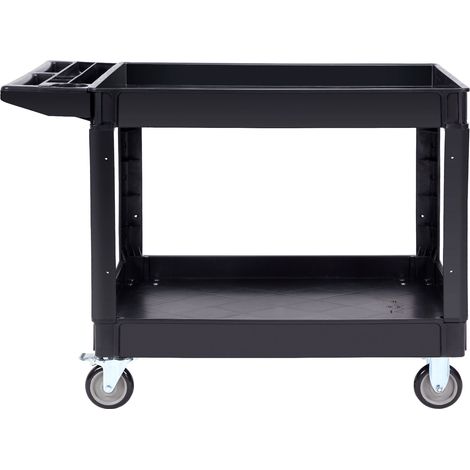 Mophorn Universal-Servicewagen, 2 Ablagen, 257 kg Tragkraft, robuster Rollwagen aus Kunststoff mit 360° schwenkbaren Rädern (2 mit Bremse), große Ablagen mit Rand, ideal für Lager, Garage