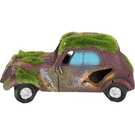 Décoration vintage en résine floquée pour aquarium ou bassin, motif voiture. (1/5)