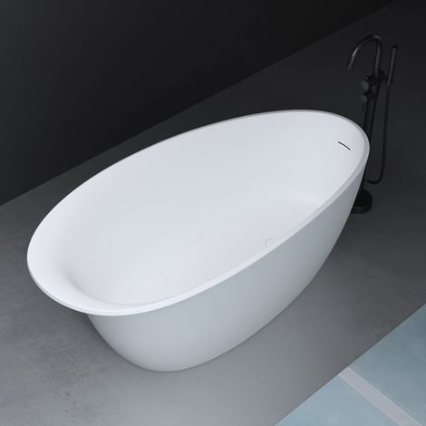 Mai & Mai Baignoire îlot en Résine Blanc Ovale 175x81x73cm Baignoire sur Pieds avec Bonde et Trop Plein V906 (1/5)