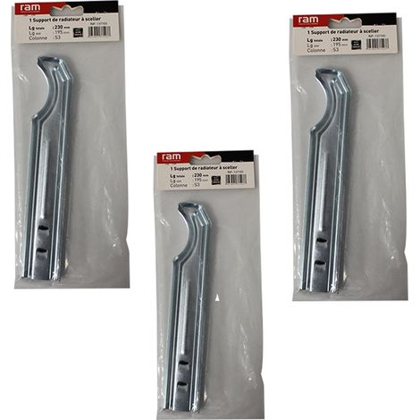 Lot de 3 supports à sceller pour radiateur en fonte type traditionnel - longueur axe 195 mm - longueur totale 230 mm - Ram