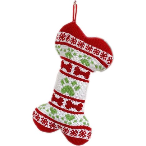 Chaussette De Noël Pour Chien - Forme Os Ou Poisson - Tricotée - Décoration Festive Pour Animaux - 1 Pièce (1/5)