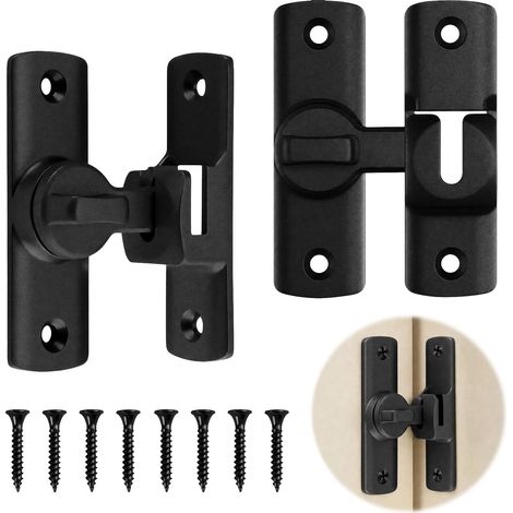 Lot de 2 Verrous de Porte Coulissante, Serrure à Rabat 90/180 Degrés en Alliage d'Aluminium, Loquet de Sécurité pour Porte de Grange, Salle de Bain, Chambre, Armoire, Fenêtre (Noir) (1/5)