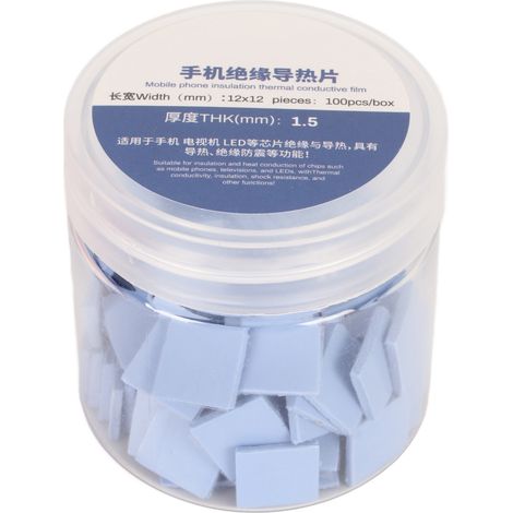 100Pcs Thermal Conductivity Pad Insulated Shock Absorption Silicone Thermal Sheet for Phone Computer 12 X 12 X 1.5mm (1/5)