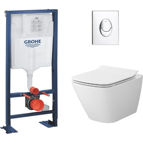 Pack WC Grohe Rapid SL + Cuvette sans bride Mesto Square + Plaque Chromé (1/5)