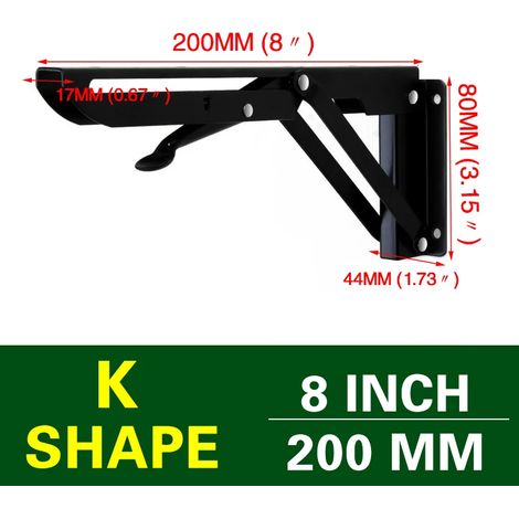 (Noir 20 cm - Espagne) 2 équerres pliantes triangulaires pour étagère, support robuste, réglables, fixation murale, banc, table, quincaillerie pour meubles (1/5)