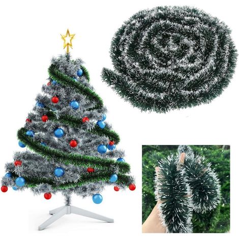 Weihnachtsgirlande 10m Tannengirlande mit Frostspitzen für Innen & Außen, Grün/Weiß