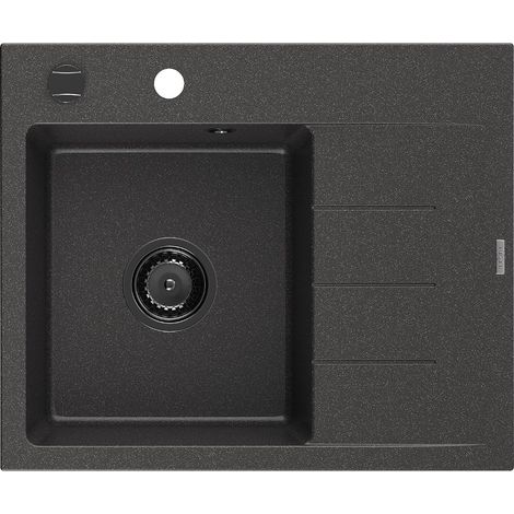 Mexen Ben lavello in granito a 1 vasca con scolapiatti, sinistro 600 x 500 mm, nero maculato, sifone nero - 6522605000-76-B (1/5)