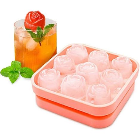 Eiswürfelform aus Silikon – Eiswürfelform – Eiswürfelform mit 9 Fächern – rosa Silikon – rosa Eiswürfelform mit Deckel – für gekühlte Getränke – Bier – Cocktails (1/5)