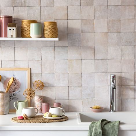 Zellige véritable Carrelage Artisanal - 10x10 cm - Blanc Oukaimeden (vendu par boîte de 0,5m²) (1/5)