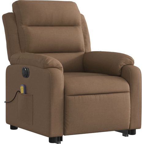 Poltrona relax con funzione massaggio e reclinabile sollevabile elettricamente in tessuto marrone DEC027783