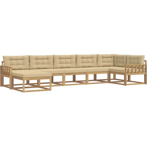 Conjunto de sofás de exterior con cojín 7 pcs y Beige vidaXL