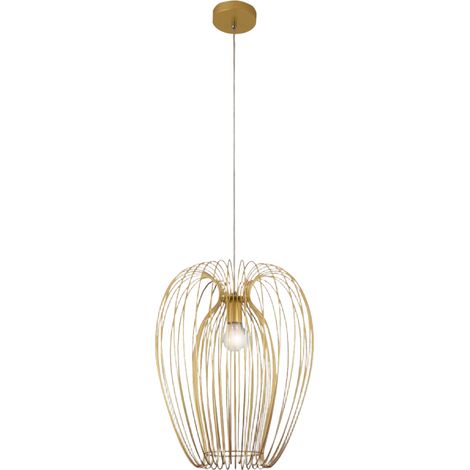 Suspension De Style Campagnard Au Design Industriel Moderne, Structure Métallique, Couleur Or Mat, Douille E27, Idéale Pour L'Éclairage Intérieur. (1/3)