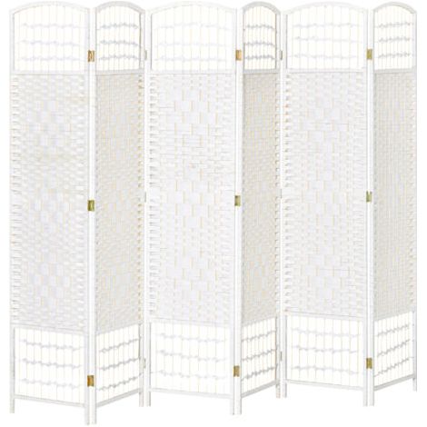 Paravent en bois 242 x 170 cm séparateur de pièce pliable 6 panneaux cloison de séparation chambre à coucher maison intérieur blanc (1/5)