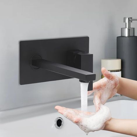 Waschtischarmatur Unterputz Wasserhahn 2-Loch Wandmontage Armatur Waschbecken, Einhebel Bidetarmatur G1/2 Wandarmatur Mischbatterie Wasserhähne für Bad (Schwarz) (1/5)