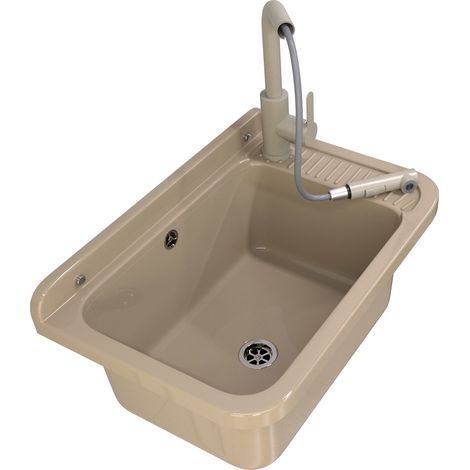 ÉVIER DE FERME BEIGE TECHNIQUE GRANDE CUVE ROBINETTERIE EXTRACTIBLE NEGRA (1/5)