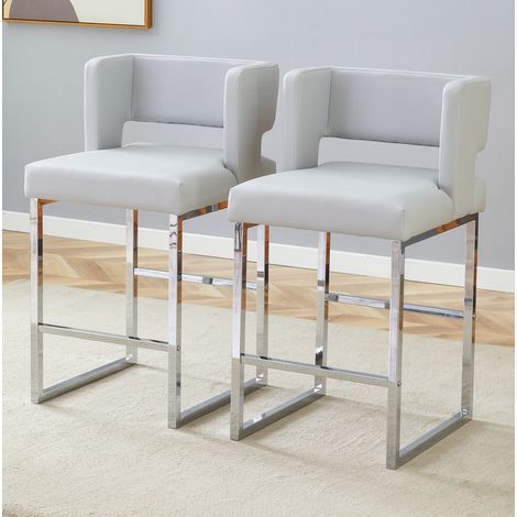 sedia sala da pranzo 91,4 cm PU grigio gambe argento OKMYHOME (1/5)