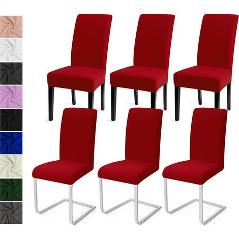 Stuhlhussen 6er Set Rot, Stretch Spannbezüge für Esszimmerstühle, Waschbar (1/5)