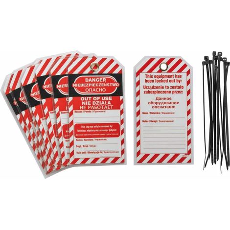 Lot de 10 étiquettes "DANGER - HORS SERVICE" - Langue GB/PL/RU -