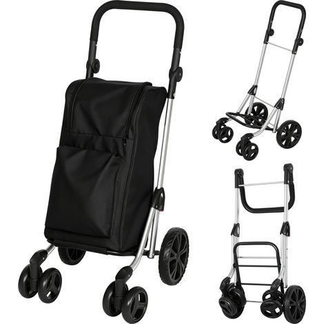 Chariot de courses, sac de 46 litres, chariot de courses pliable avec sac isotherme, poignée réglable, cadre en aluminium, noir (1/5)