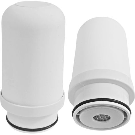 Ortviai Lot de 2 Cartouches de Rechange pour Filtre à Eau de Robinet - Céramique de Diatomée & Charbon Actif - Purificateur d'Eau Potable Anti-Chlore - Filtre de 80 µm - Blanc (1/4)