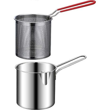 Friteuse avec panier, en acier inoxydable, idéale pour frire le poisson, les crevettes, le poulet et les frites. (1/5)