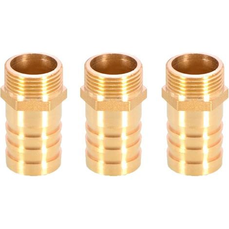 3-piece brass barbed garden hose fittings - 25mm coupler connector to 3/4" BSP male threaded hose - Hose adapter (1/4)