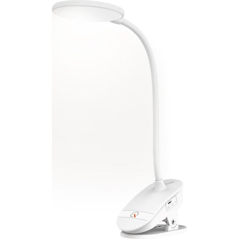 Lampe à pince LED, batterie 1200 mAh, 3 modes Lampe de lecture à pince flexible à 360° pour table de chevet, bureau, chambre, étagère, salon, appartement (1/5)