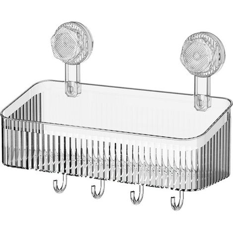 1 étagère de rangement à ventouse sans perforation pour salle de bain avec crochets, crochets, grande taille (1/5)
