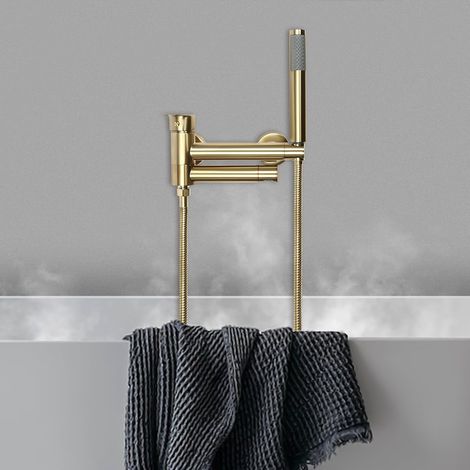 Golden Badewannenarmatur mit Handbrause, Wandmontage Badewannenhahn mit Schlauch, Dusche Set mit Runde Basisabdeckungen, Badewanne Wasserhahn für Häuser Badezimmer