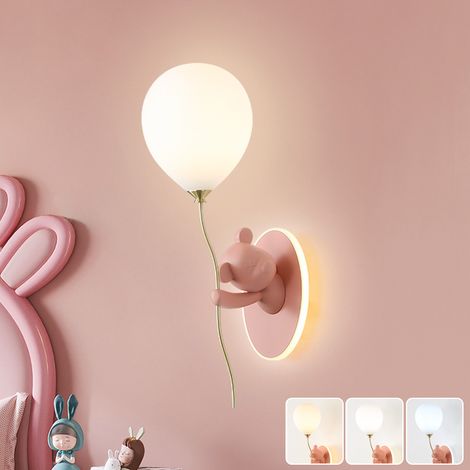 Applique murale avec ampoule, Lampe de chevet Ours Cartoon, Veilleuse avec abat-jour en verre, 3 températures de couleur, 52 cm (droite) (1/5)