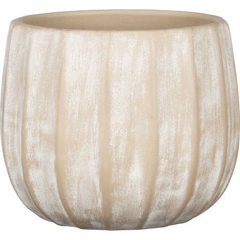 Pot de fleurs en céramique 22,57 cm diamètre – Couleur washed cream – Hauteur 19,5 cm – Volume 13 l – Finition artisanale – Scheurich