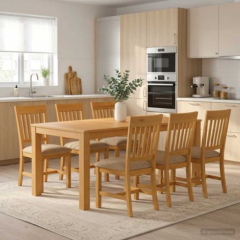 vidaXL Ensemble de salle à manger 7 pc Beige Bois de chêne massif (1/5)