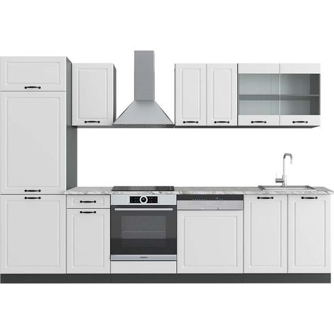 Cuisine R-Line, Blanc cottage/anthracite, 300 cm , PT Marbre, Vicco