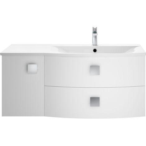 Gentleshaw Contemporary 1 Door 2 Drawer Right-Hand Wall Hung Vanity Unit with Curved Basin, Moon White, 1000mm