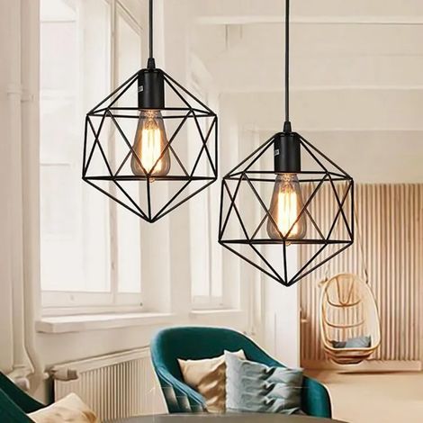 2 suspensions de salle à manger modernes et minimalistes, suspensions vintage en fer forgé, ampoules Edison E27, 4 W, 3000 K, idéales pour les bureaux (1/5)