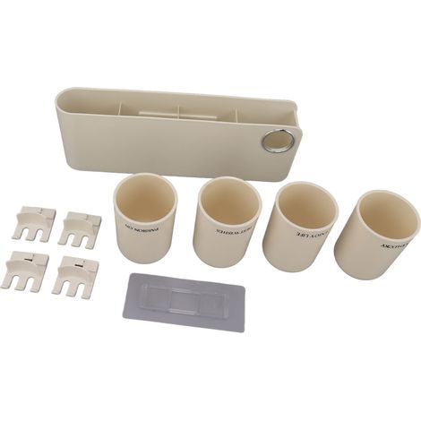 Porte-brosse à dents mural multifonction avec distributeur de dentifrice et 4 porte-gobelets pour salle de bain (1/5)
