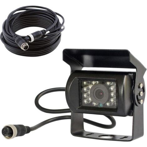Caméra de recul 12 V-24 V 4 broches pour bus, camion, remorque, très résistante, 18 LED infrarouges, vision nocturne, étanche, avec câble de 15 m à 4 broches (1/5)