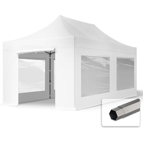 3x6 m Faltpavillon, PREMIUM Stahl 40mm, Seitenteile mit Panoramafenstern, weiß