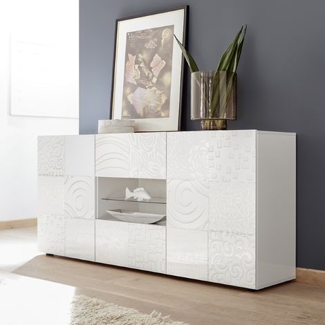 Enfilade moderne laqué blanc 2 portes-2 tiroirs 180cm SARA (1/5)