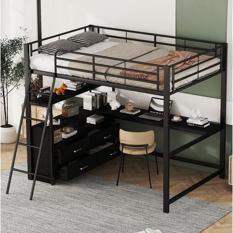 lit adulte rangement 140x200 metal noir bureau L forme HAVRYA (1/5)