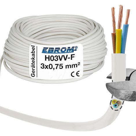 0,75 mm2-3 x 0,75 mm2 - Blanc - 10 m, 25 m, 50 m ou 100 m (1/5)