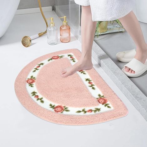 Tapis de salle de bain à motif floral rose, 50 x 80 cm, doux, absorbant, antidérapant, en microfibre. Idéal pour la salle de bain, la douche, l'entrée ou la cuisine Rose (1/5)